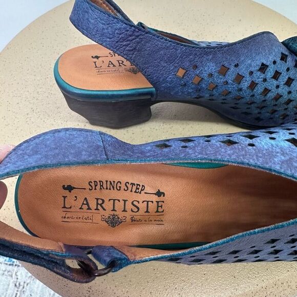 Spring Step L’Artiste Women’s Lovella Blum Blue Multi Leather Flower Appliqué L - Picture 8 of 15